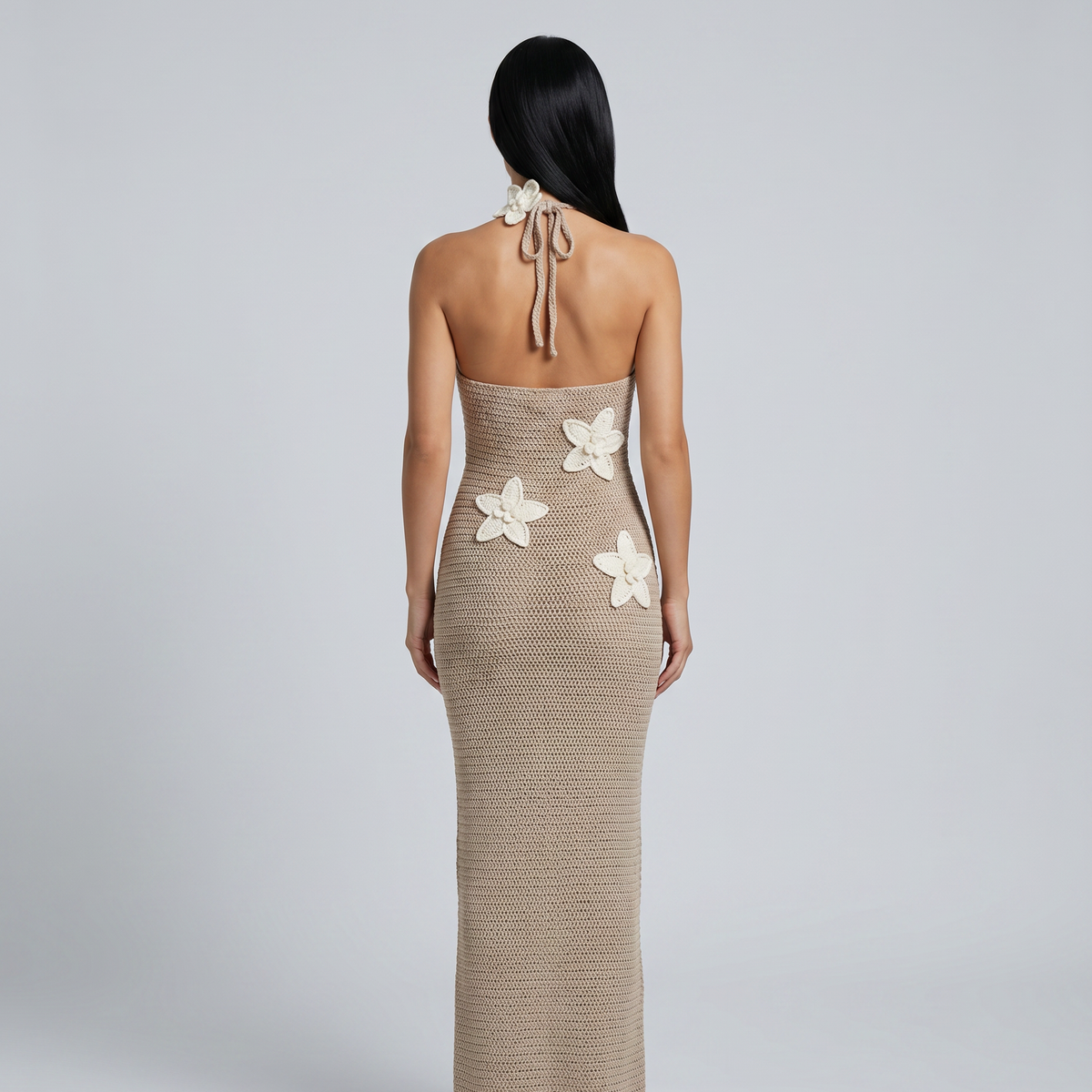 Solene | Crochet Maxi Dress with Floral Applique