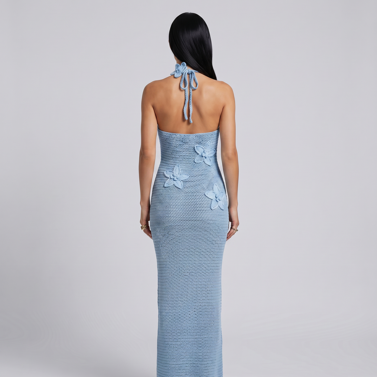 Solene | Crochet Maxi Dress with Floral Applique