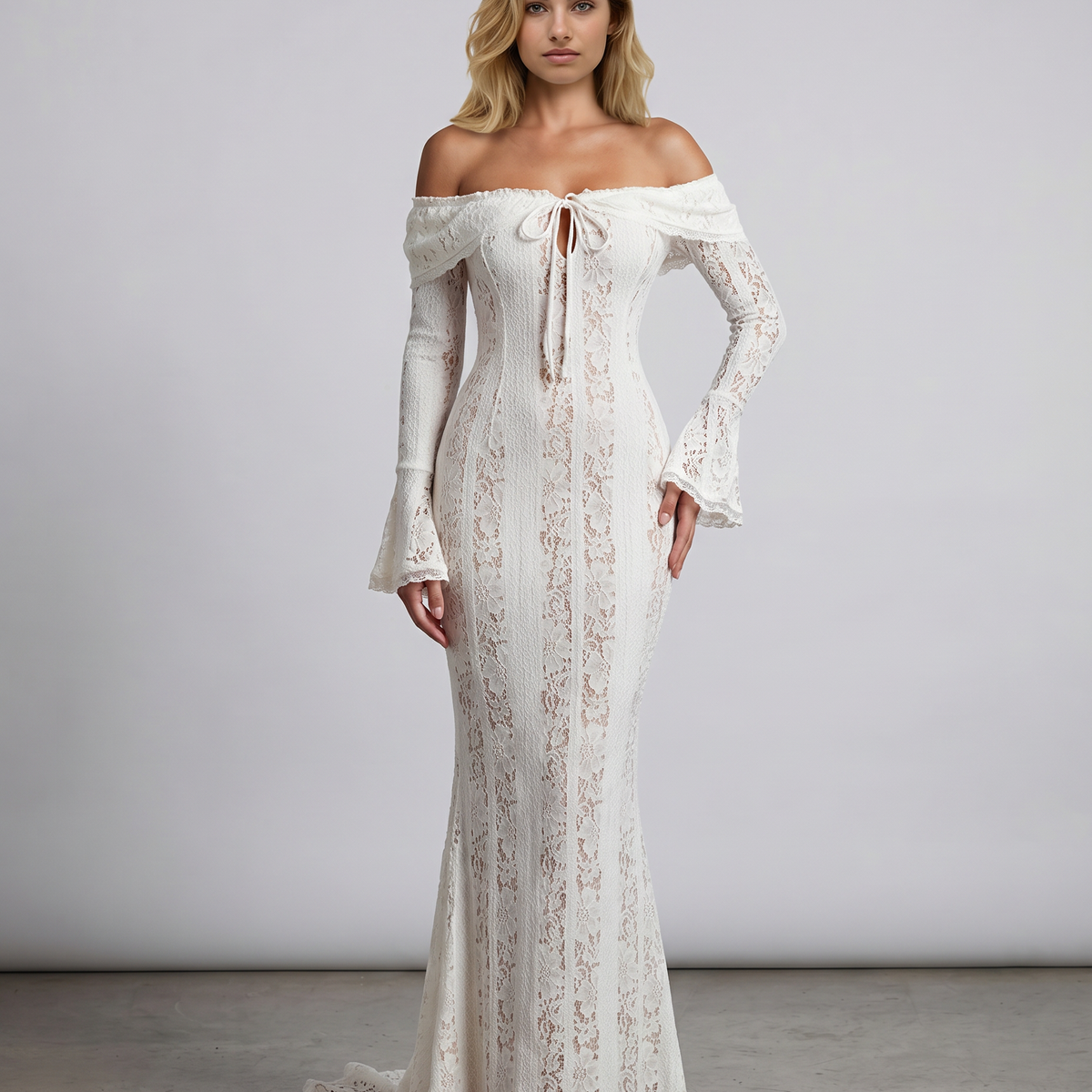 Claud | Maxi Dress with Off-Shoulder Lace and Bell Sleeves
