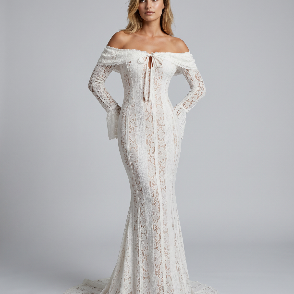 Claud | Maxi Dress with Off-Shoulder Lace and Bell Sleeves