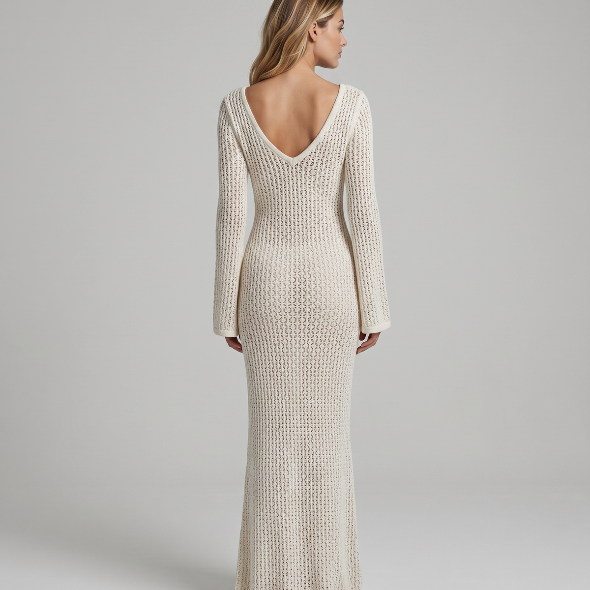 Luxa | Crochet Maxi Dress with Hook-and-Eye Front Detail
