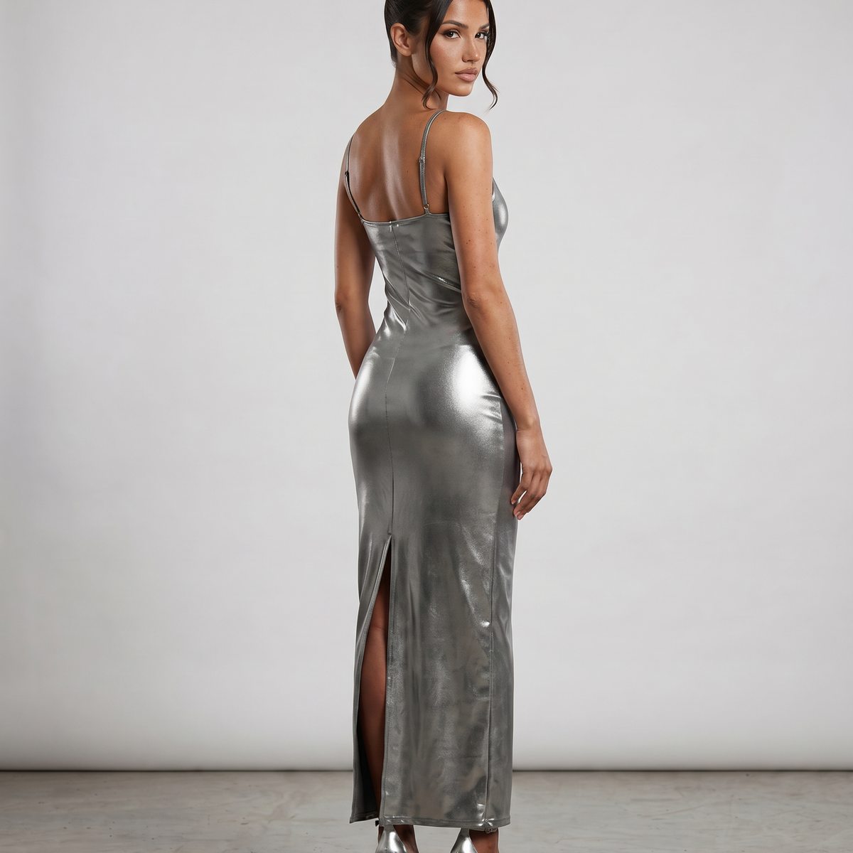 Iris | Maxi Dress with Metallic Finish and Side Slit