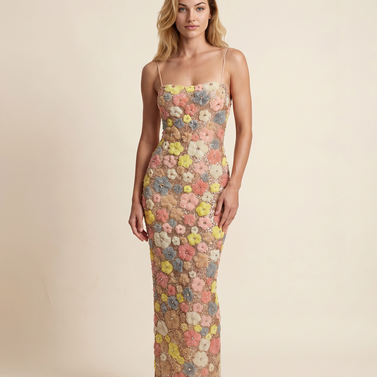 Josie | Maxi Dress with 3D Floral Embroidery