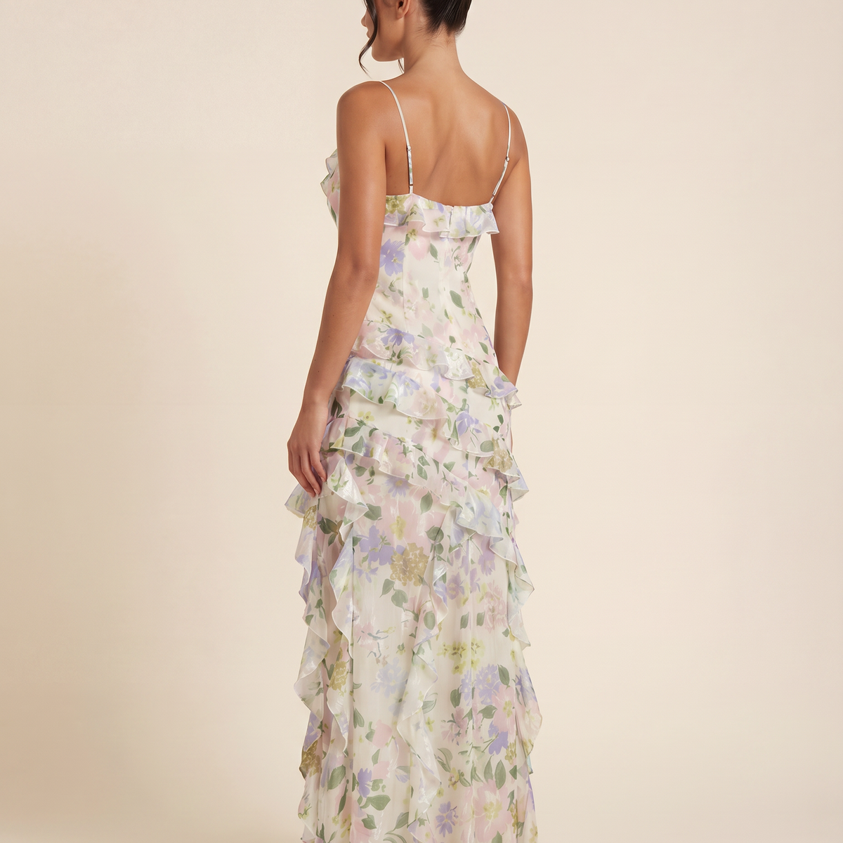 Drusilla | Floral Maxi Dress with Asymmetrical Ruffles
