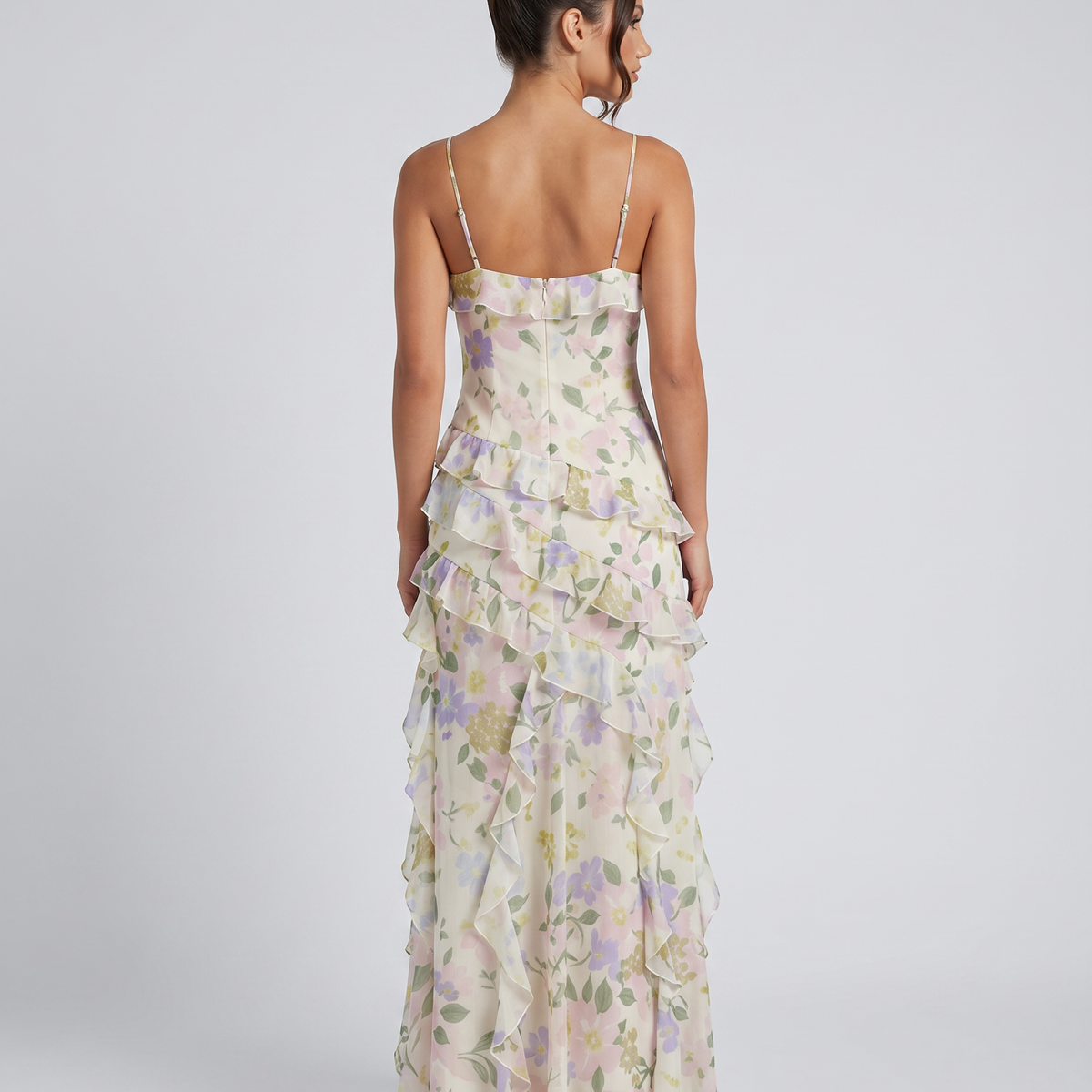 Drusilla | Floral Maxi Dress with Asymmetrical Ruffles