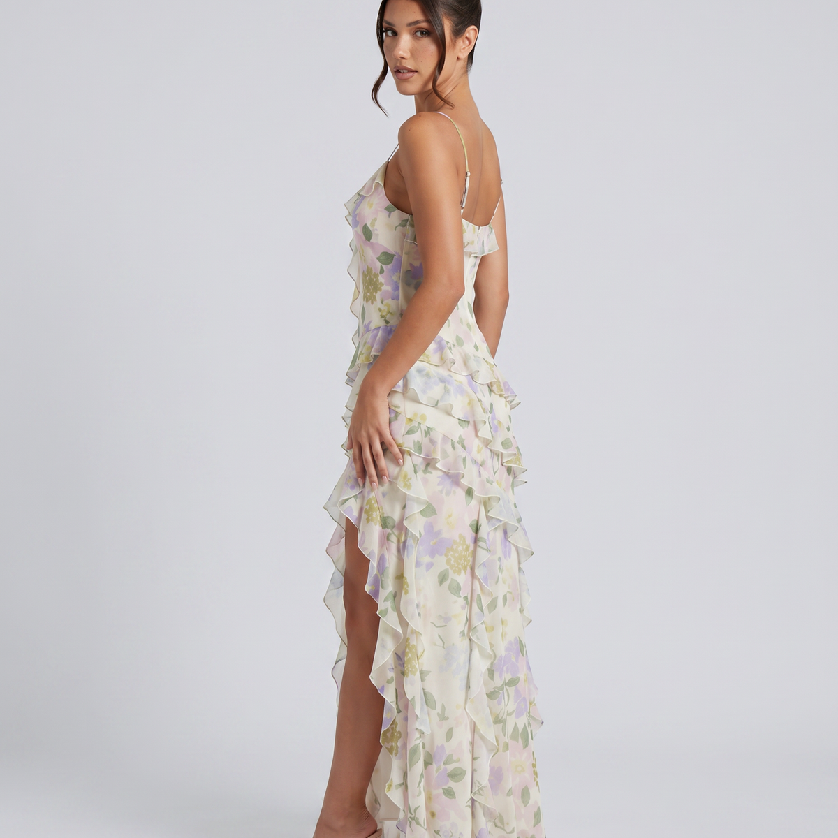 Drusilla | Floral Maxi Dress with Asymmetrical Ruffles