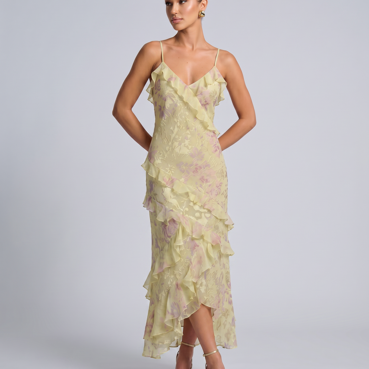 Indigo | Sheer Maxi Dress with Tiered Ruffles