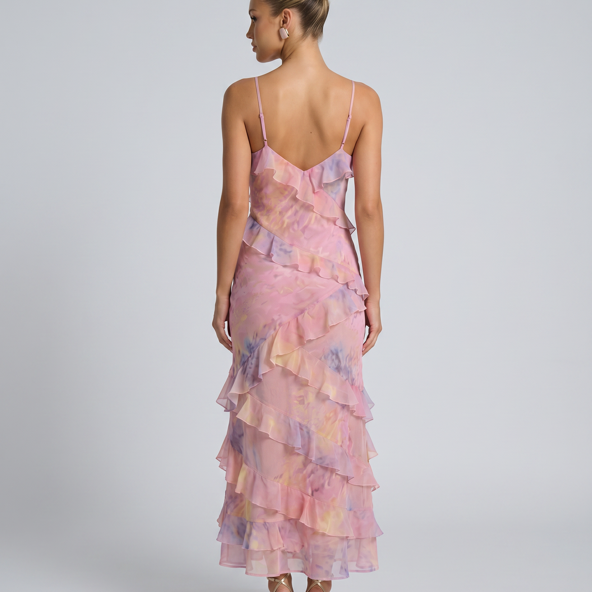 Indigo | Sheer Maxi Dress with Tiered Ruffles