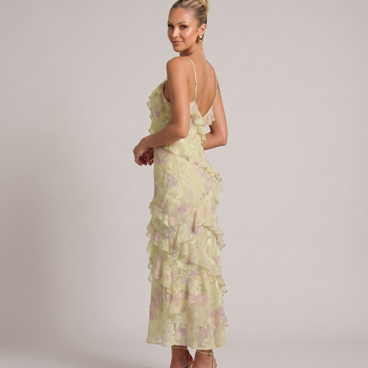 Indigo | Sheer Maxi Dress with Tiered Ruffles