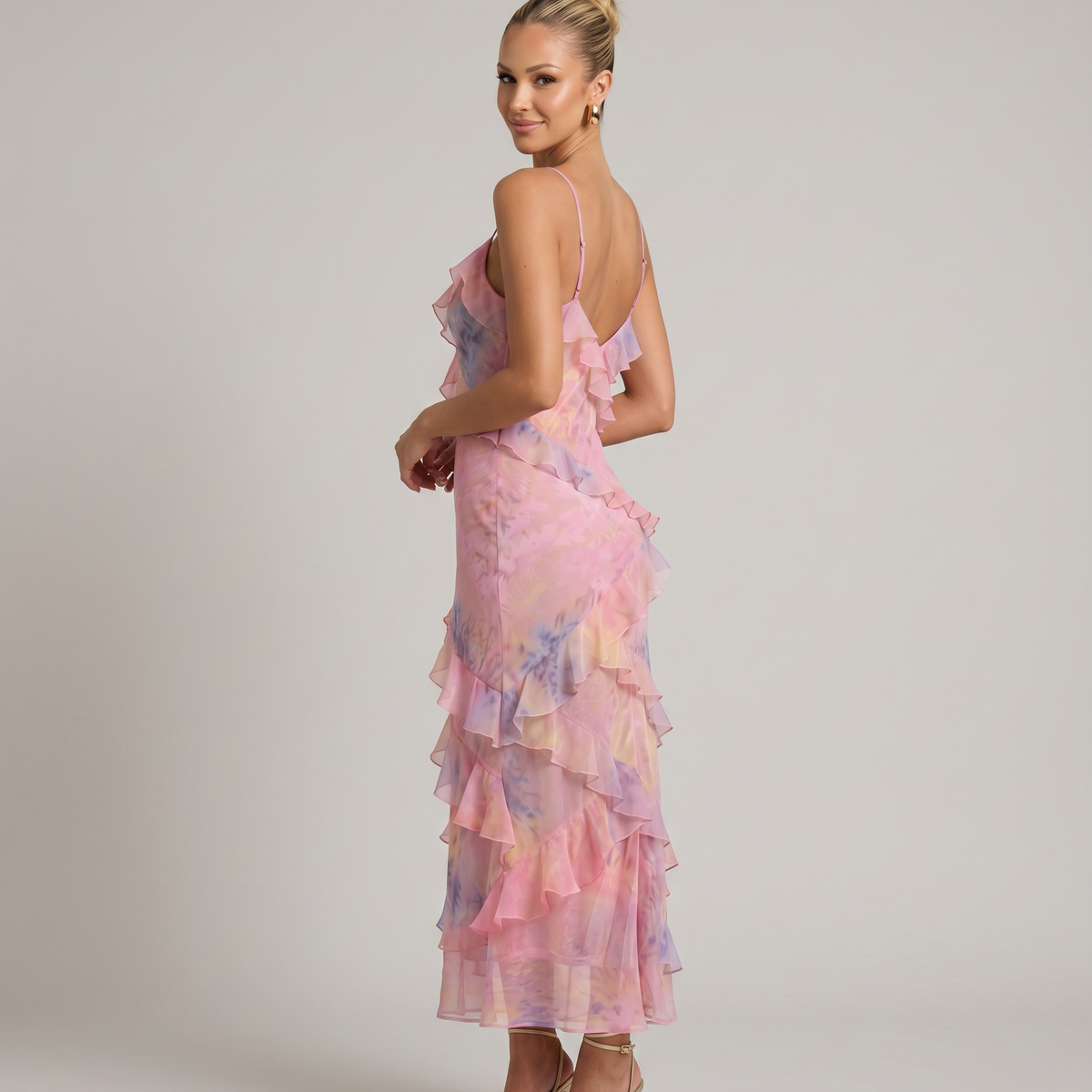 Indigo | Sheer Maxi Dress with Tiered Ruffles