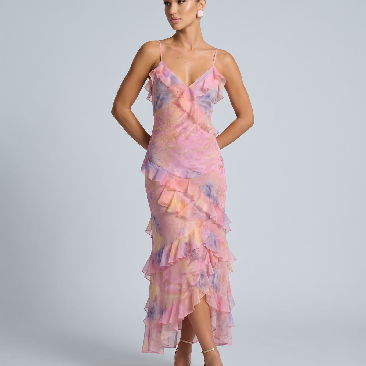 Indigo | Sheer Maxi Dress with Tiered Ruffles