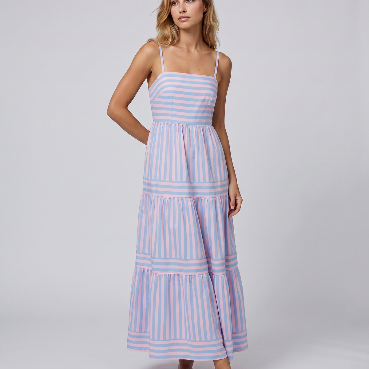 Jasper | Maxi Dress with Striped Tiered Skirt