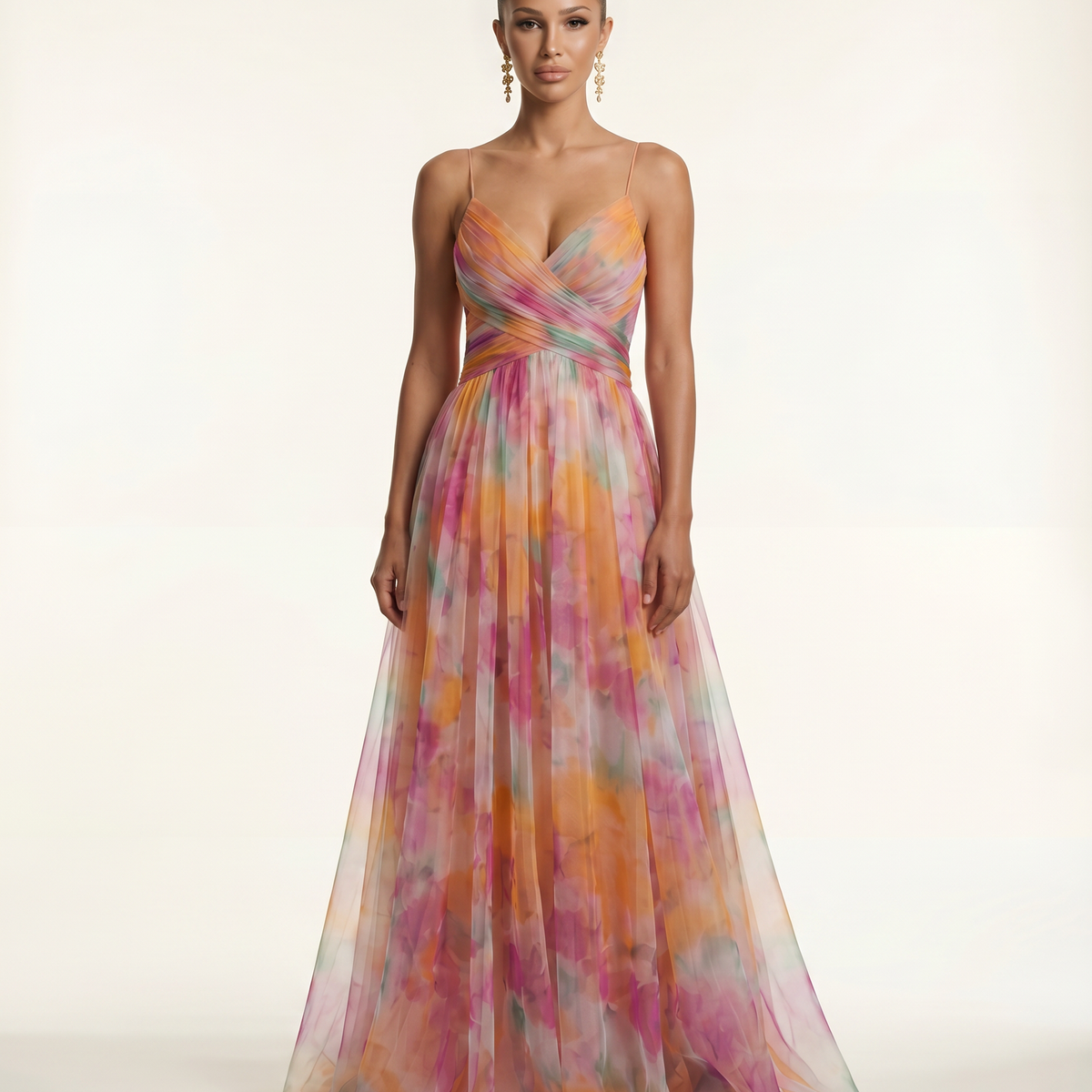 Colby | Maxi Dress with Watercolour Floral Print and Pleats