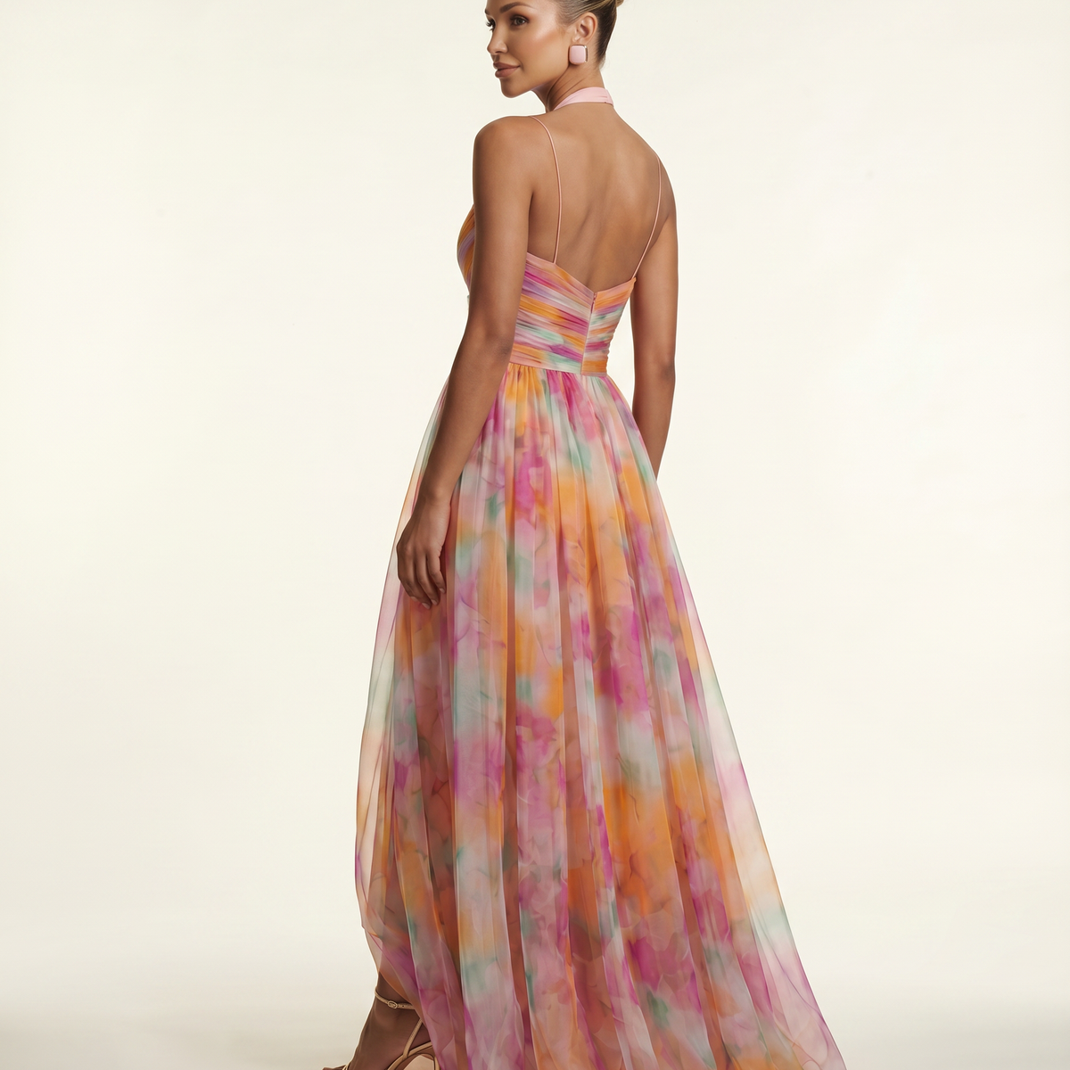 Colby | Maxi Dress with Watercolour Floral Print and Pleats