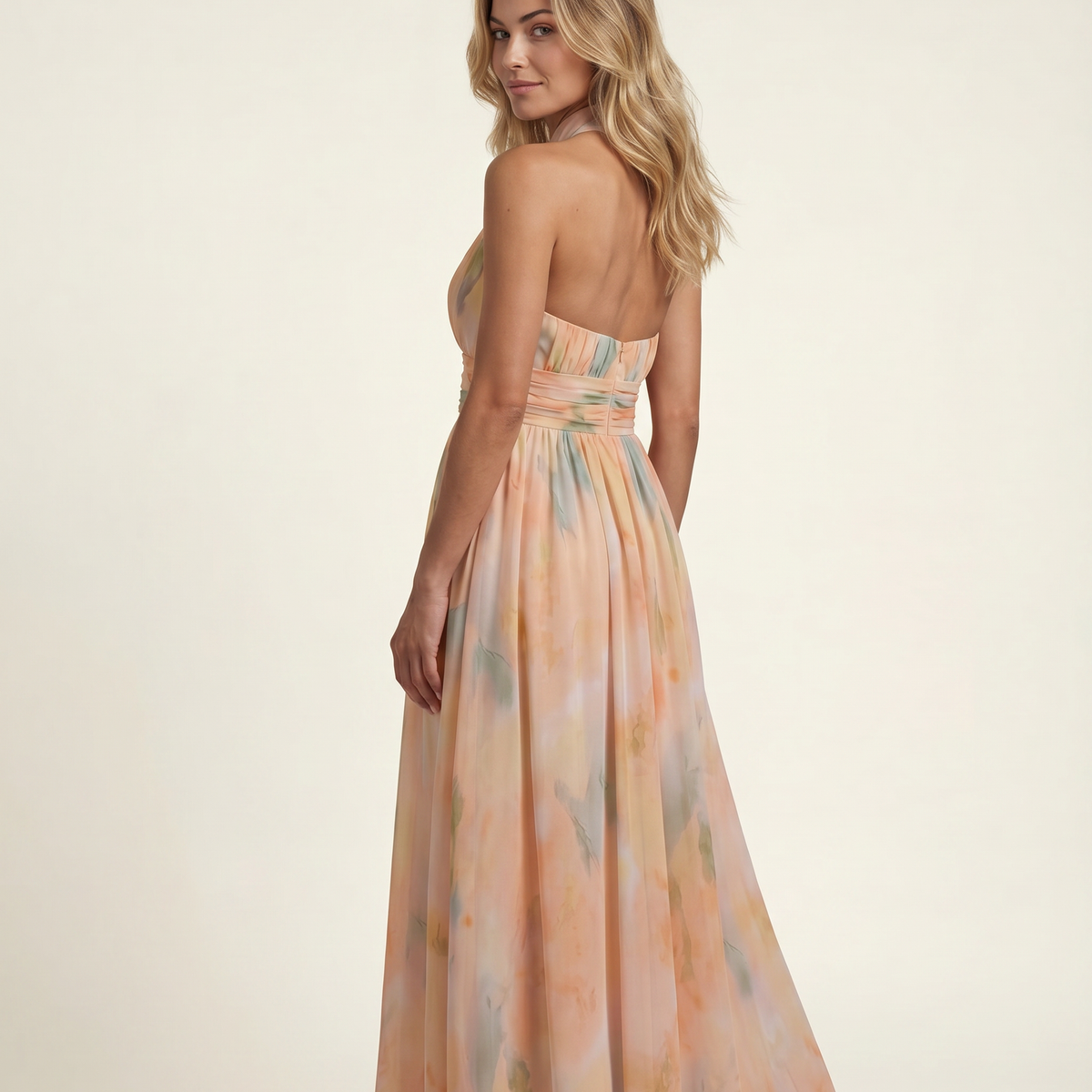 Felecia | Maxi Dress with Watercolour Print and Halter Neck
