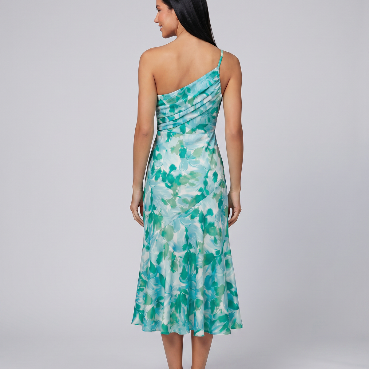 Nerissa | Midi Dress with One-Shoulder Floral Print