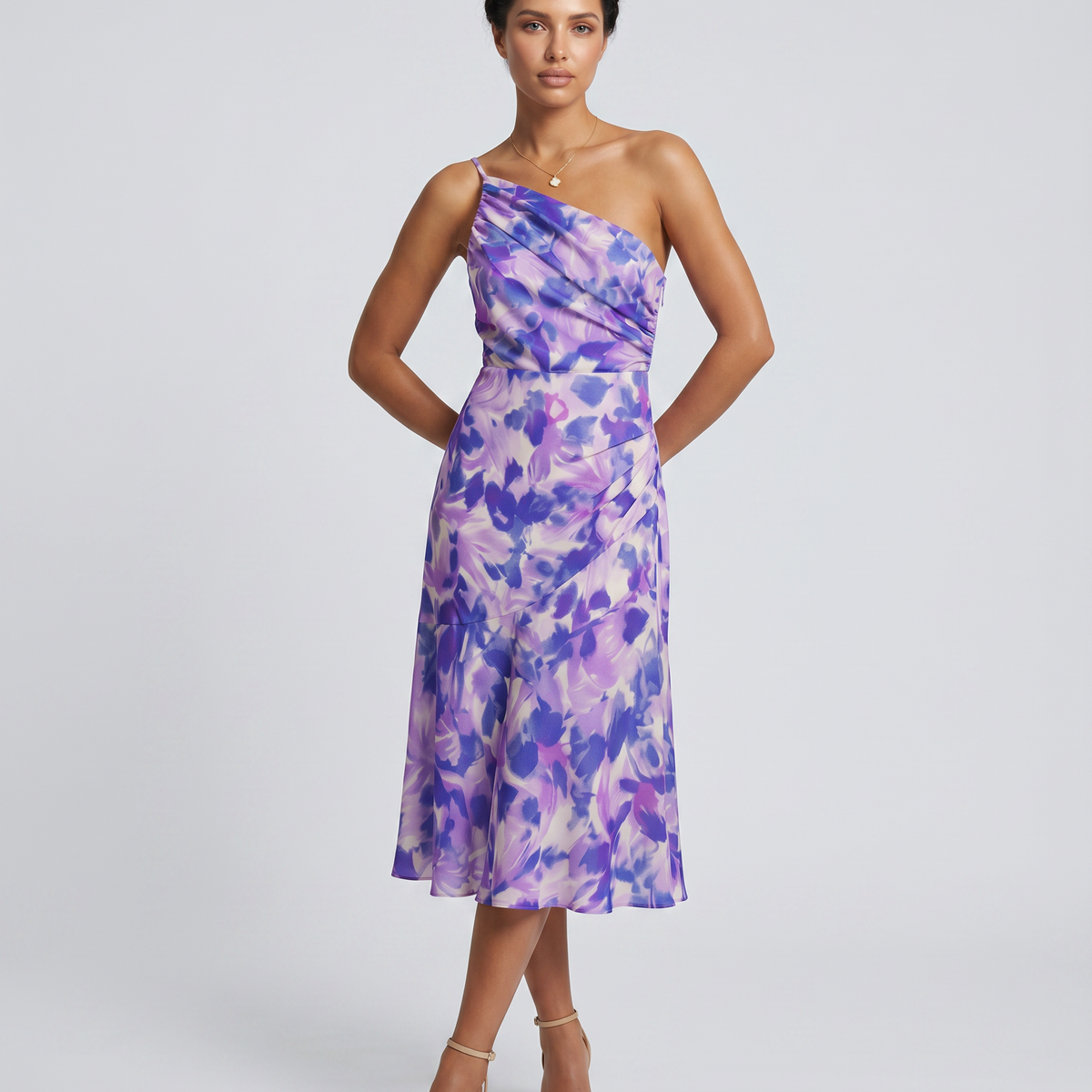 Nerissa | Midi Dress with One-Shoulder Floral Print