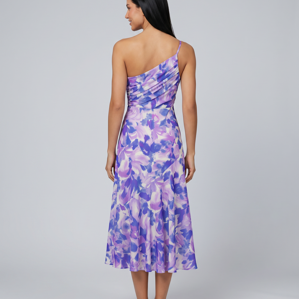 Nerissa | Midi Dress with One-Shoulder Floral Print