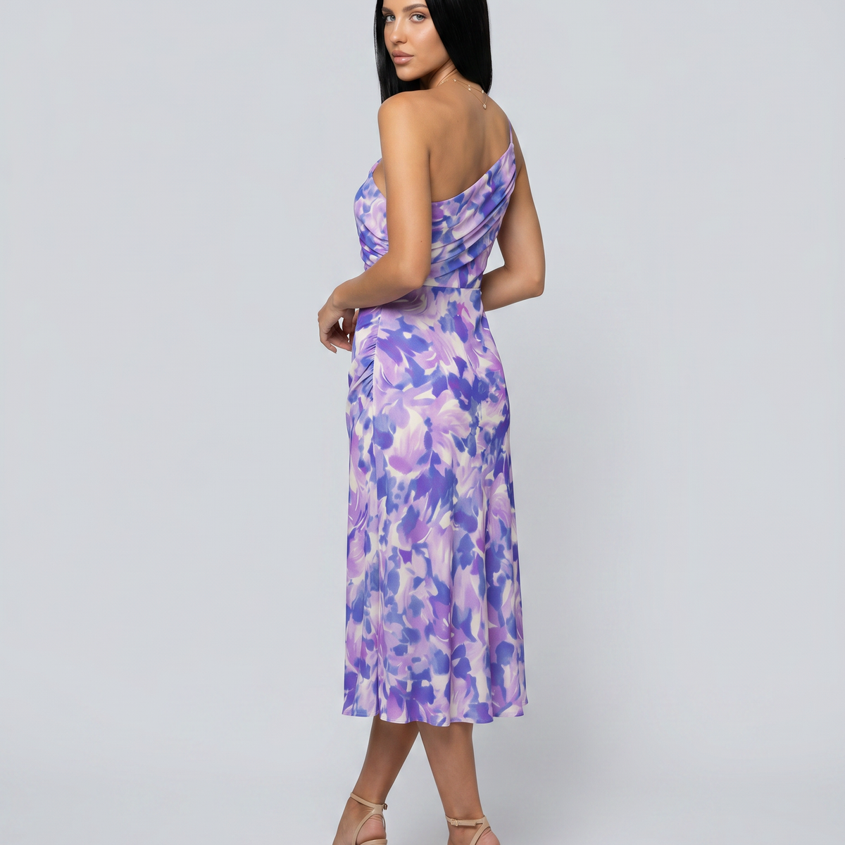 Nerissa | Midi Dress with One-Shoulder Floral Print