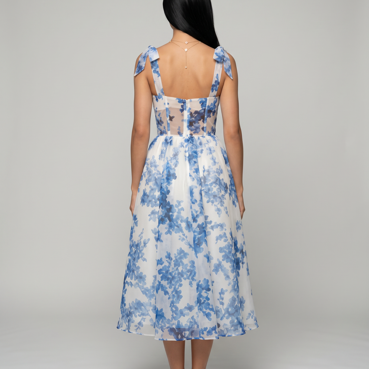 Fiora | Midi Dress with Corset Bodice and Tie Straps