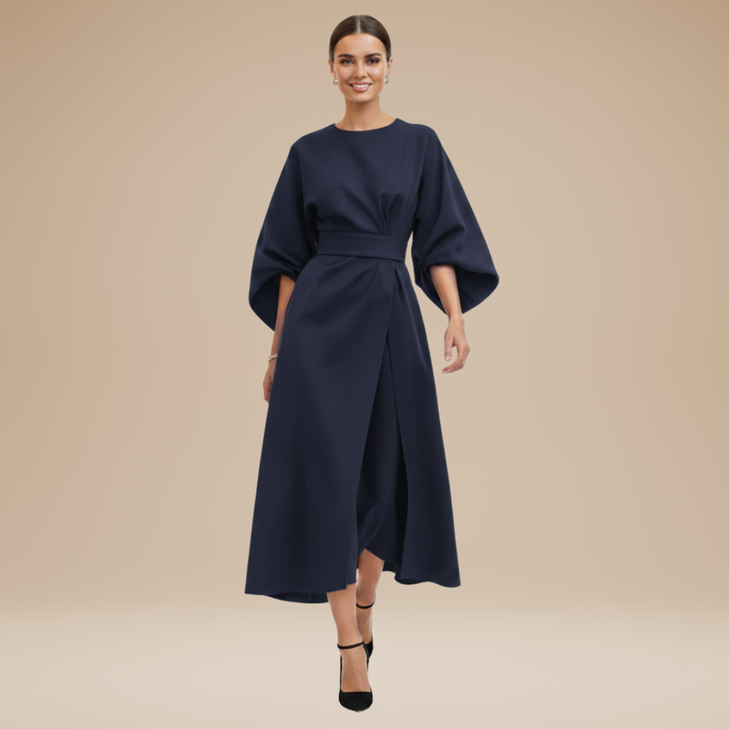 Rich Color V-Neck Wide Sleeve Midi Formal Dress | Willow Collection 0