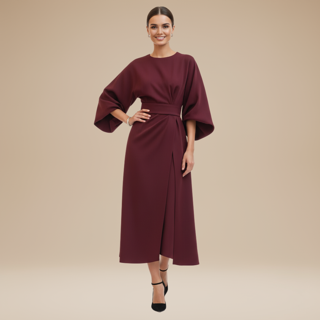Rich Color V-Neck Wide Sleeve Midi Formal Dress | Willow Collection 10