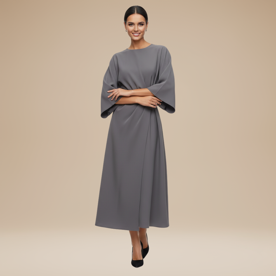 Rich Color V-Neck Wide Sleeve Midi Formal Dress | Willow Collection 12
