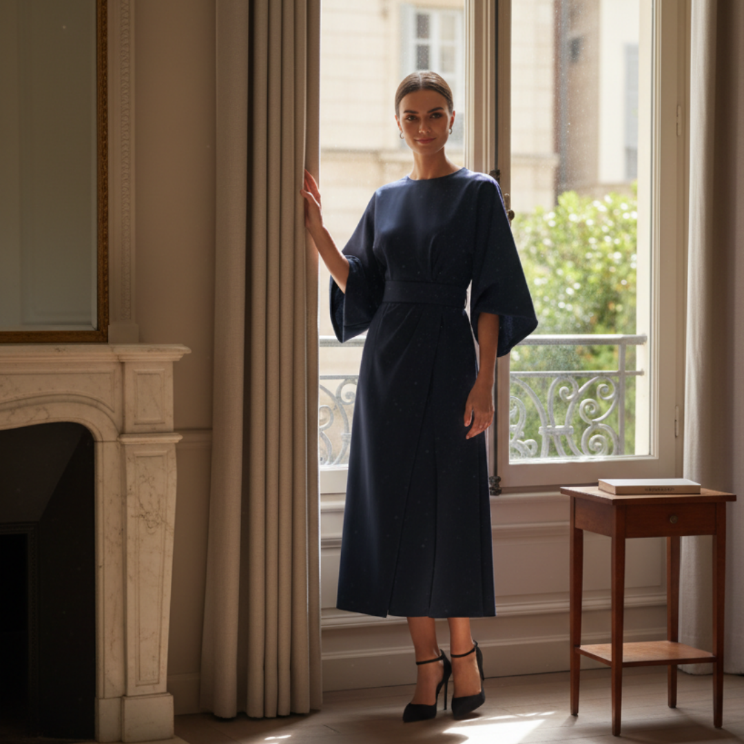 Rich Color V-Neck Wide Sleeve Midi Formal Dress | Willow Collection 2