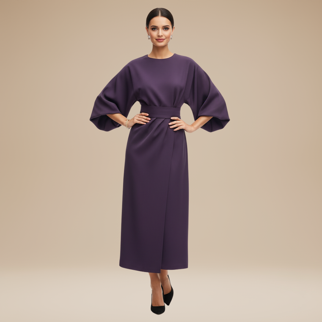 Rich Color V-Neck Wide Sleeve Midi Formal Dress | Willow Collection 9
