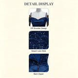 Royal Blue Star Sequin Sweetheart Off Shoulder Mermaid Evening Gown | Rhapsody Collection 5