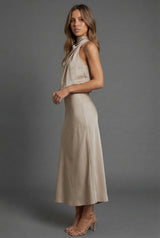 Satin Halterneck Open Back Midi Wedding Guest Dress | Haven Collection 1