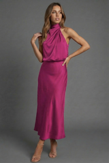 Satin Halterneck Open Back Midi Wedding Guest Dress | Haven Collection 7