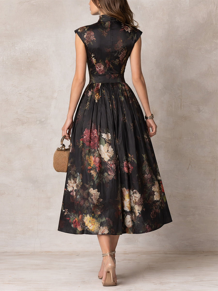 Satin Pleated Keyhole Collar Midi Formal Dress | Kallara Collection 1