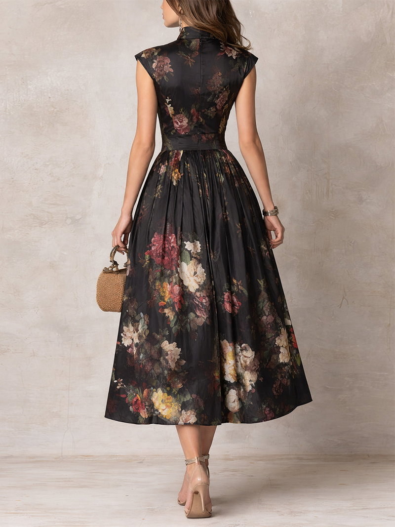 Satin Pleated Keyhole Collar Midi Formal Dress | Kallara Collection 1