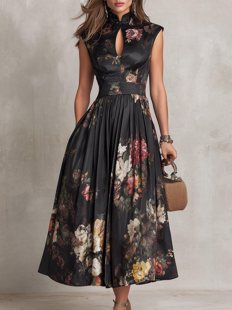 Satin Pleated Keyhole Collar Midi Formal Dress | Kallara Collection 2