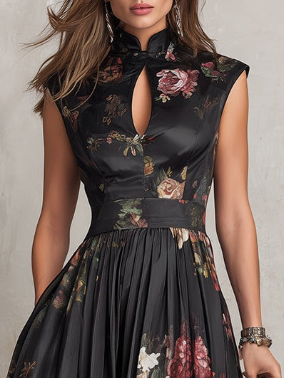 Satin Pleated Keyhole Collar Midi Formal Dress | Kallara Collection 3