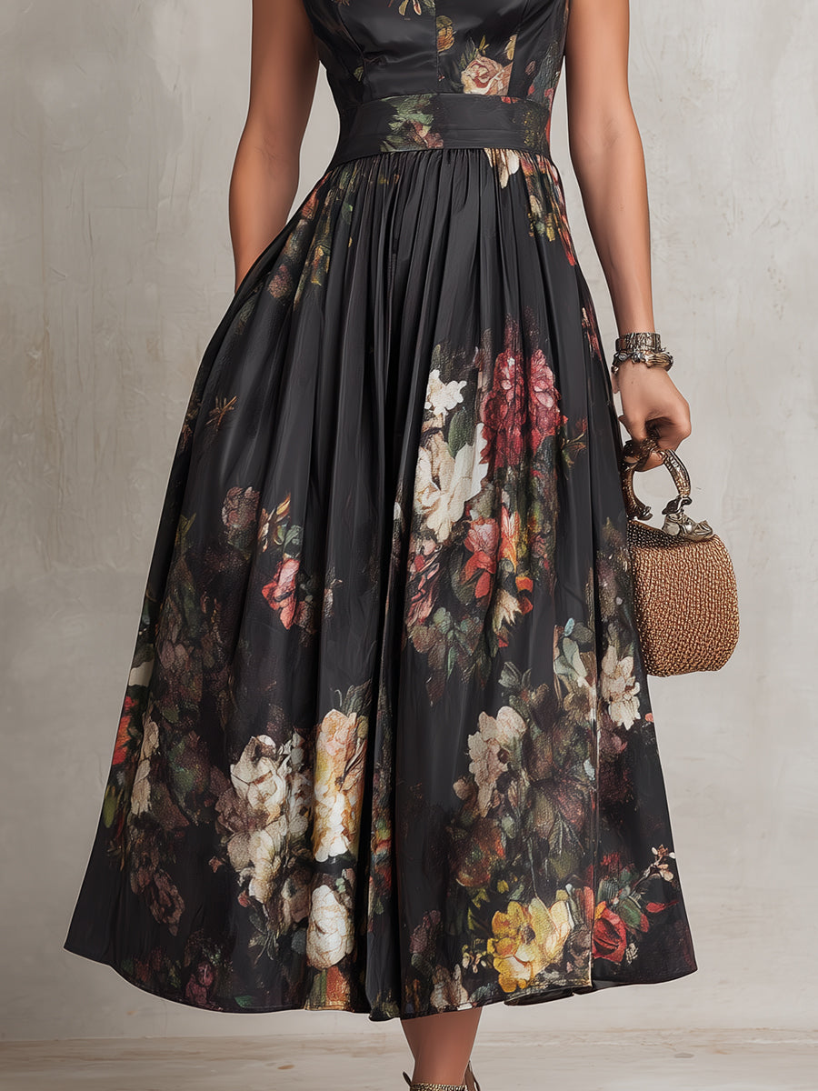 Satin Pleated Keyhole Collar Midi Formal Dress | Kallara Collection 4