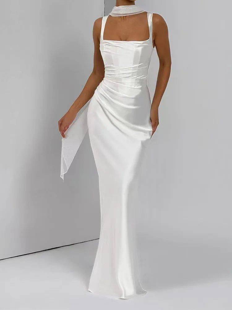 White evening gown on a plain background