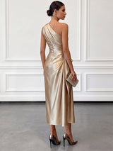Satin Ruched One-Shoulder Midi Wedding Guest Dress | Seraphine Collection 1