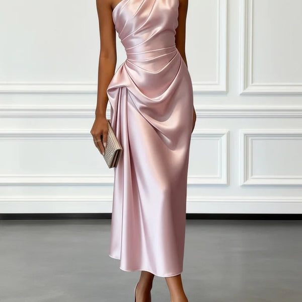 Satin Ruched One-Shoulder Midi Wedding Guest Dress | Seraphine Collection 3