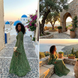 Shimmer Deep V-Neck Long Sleeve Maxi Evening Dress | Serenya Collection 2