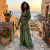 Shimmer Deep V-Neck Long Sleeve Maxi Evening Dress | Serenya Collection 3