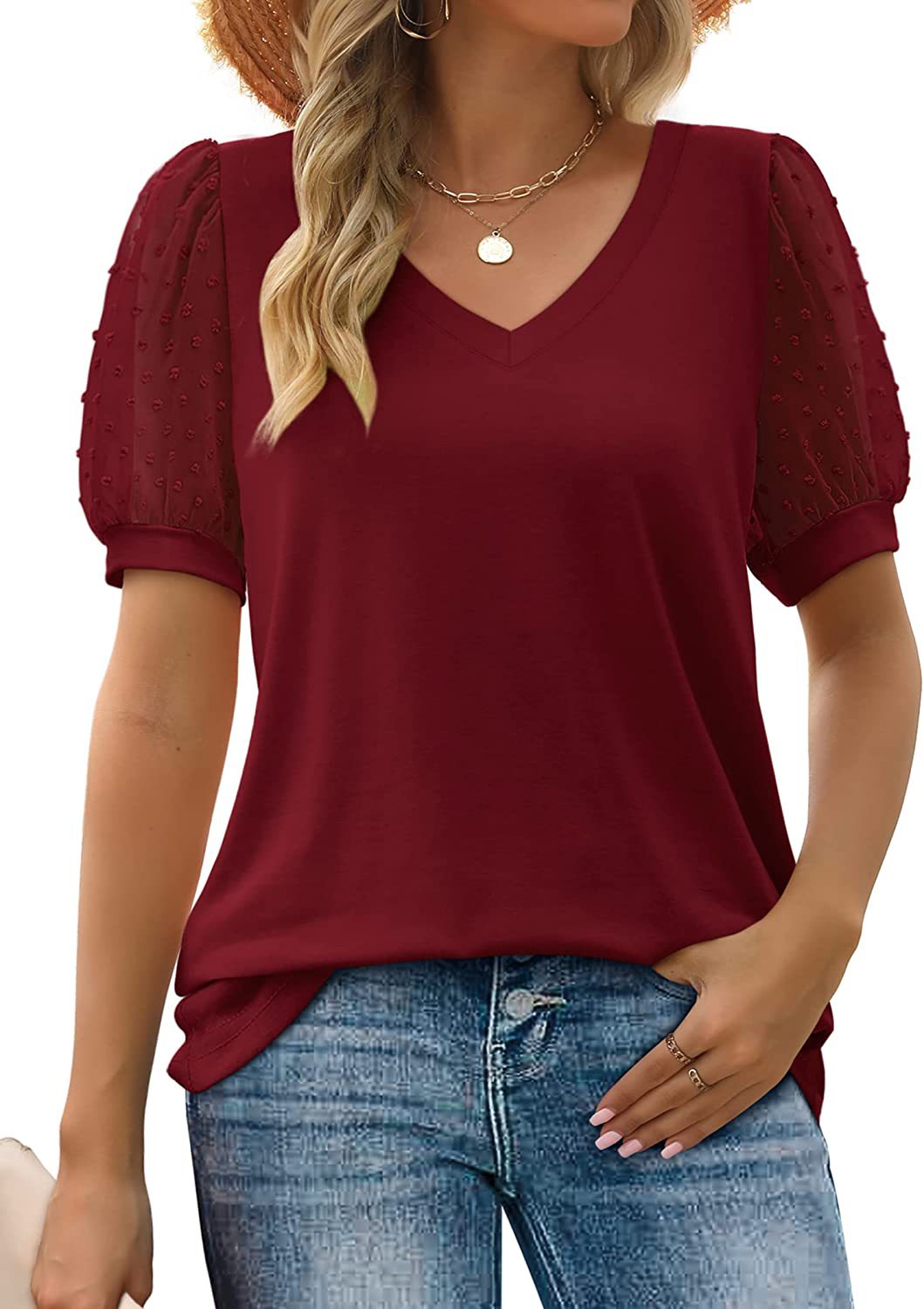 Soft Ivory Sheer Puff Sleeve V-Neck Relaxed Fit Blouse | Elysiane Collection 1