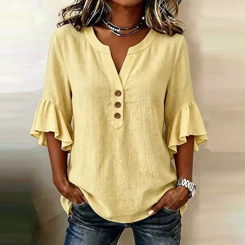 Solid Color V-Neck 3/4 Sleeve Loose Blouse for Women | Sorelle Collection 5
