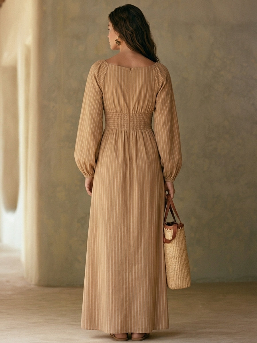 Striped Off-Shoulder Lantern Sleeve Midi Dress | Seren Collection 3