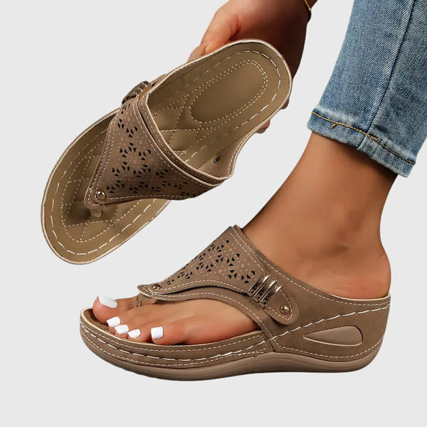 Taupe Slip-On Wedge Orthopedic Sandals for Women | Kaylie Collection 1