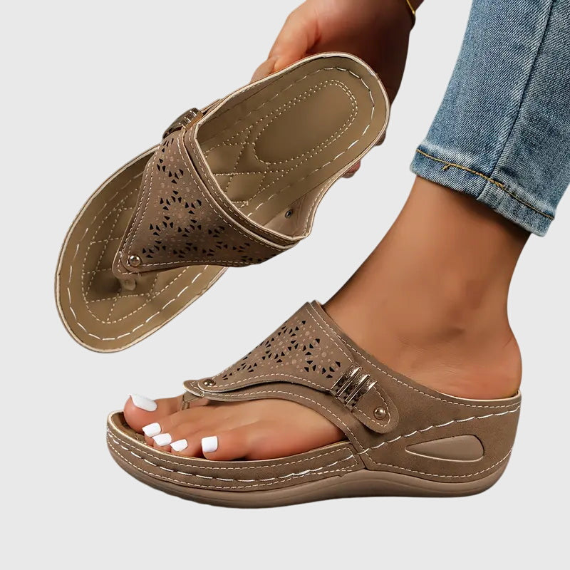 Taupe Slip-On Wedge Orthopedic Sandals for Women | Kaylie Collection 1