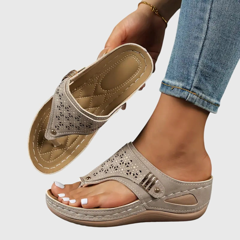 Taupe Slip-On Wedge Orthopedic Sandals for Women | Kaylie Collection 4