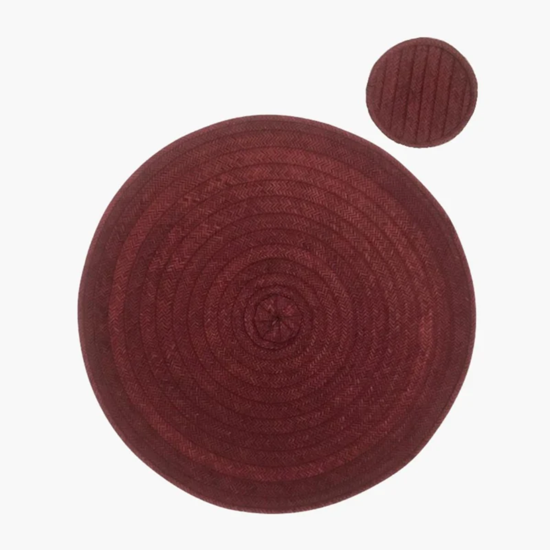 Zenu Placemat & Coaster Set - Burgundy