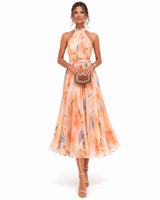 Watercolour Print Halter Neck Midi Occasion Dress | Willow Collection 0